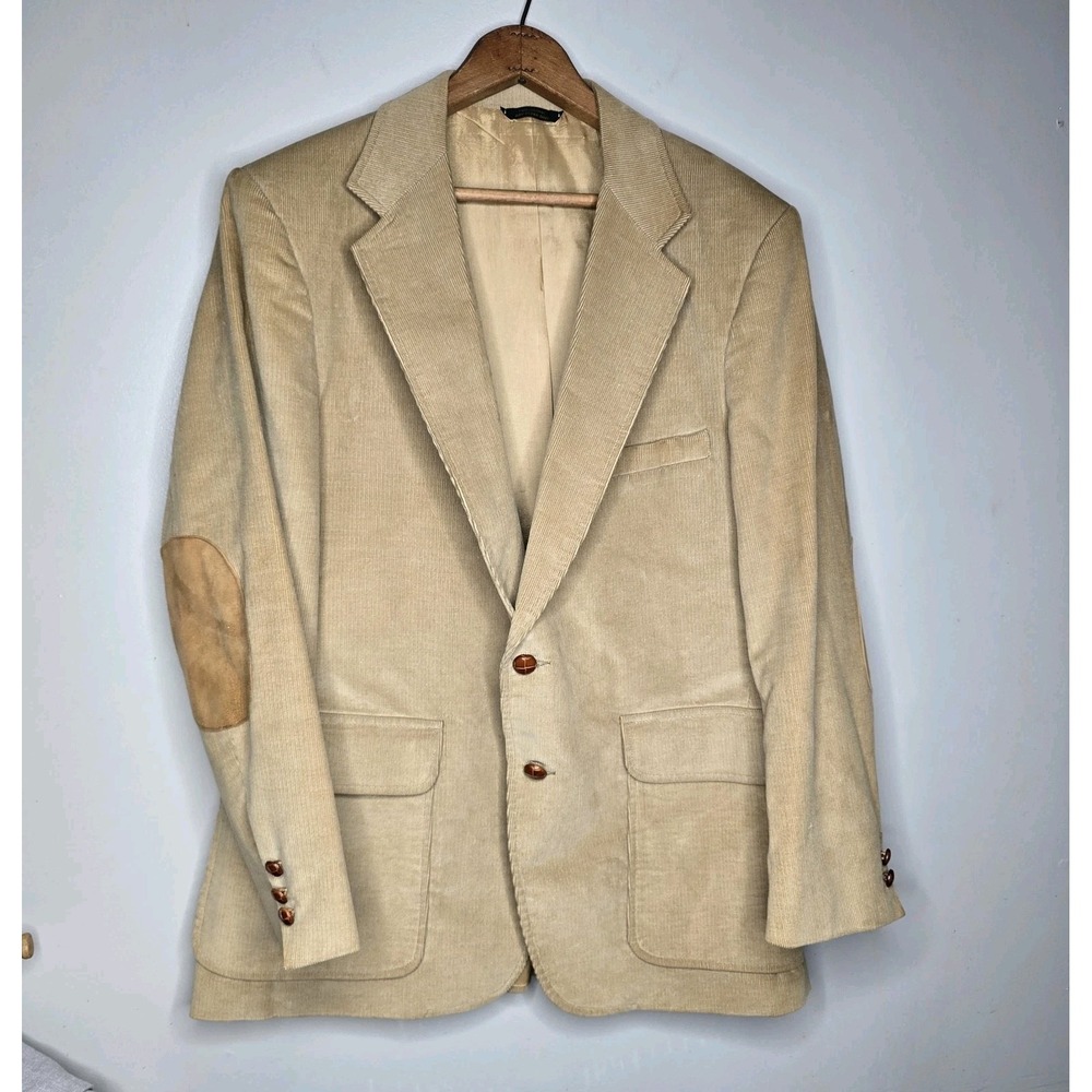 Levi's Western Rodeo Corduroy Blazer Jacket Mens 42S Tan Elbow Patch Cowboy Vtg